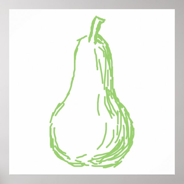 Poster Pear Sketch. Line illustration in green. (Frente)