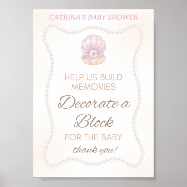 Poster Pearl Baby Shower Game Sign (Frente)
