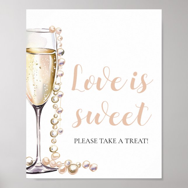 Poster Pearls and Prosecco Champagne Love is Sweet Sign (Frente)