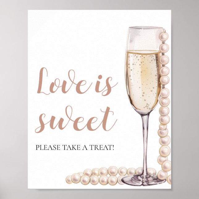 Poster Pearls and Prosecco Champagne Love is Sweet Sign (Frente)