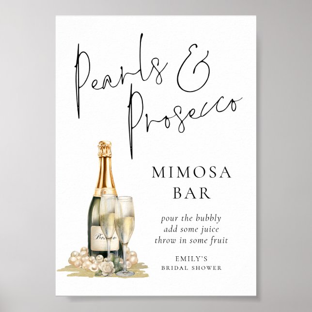 Poster Pearls Chá de panela Prosecco Sinal de Bar Mimosa (Frente)