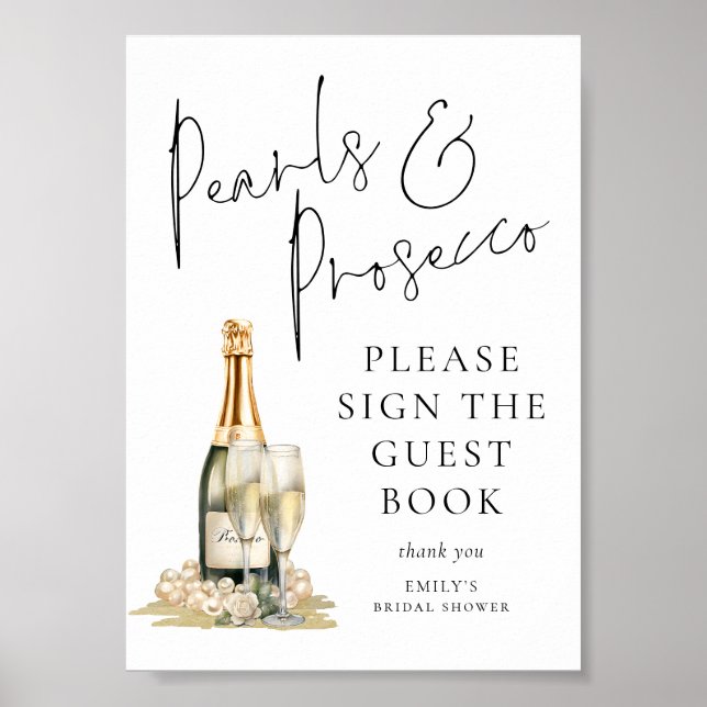 Poster Pearls Chá de panela Prosecco Sinal de Livro de Co (Frente)