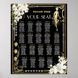 Poster Pearls Floral Art Deco Gatsby Roaring 20s Seating