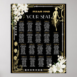 Poster Pearls Floral Art Deco Gatsby Roaring 20s Seating