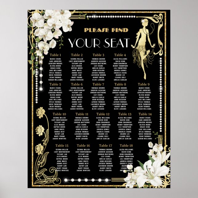 Poster Pearls Floral Art Deco Gatsby Roaring 20s Seating (Frente)
