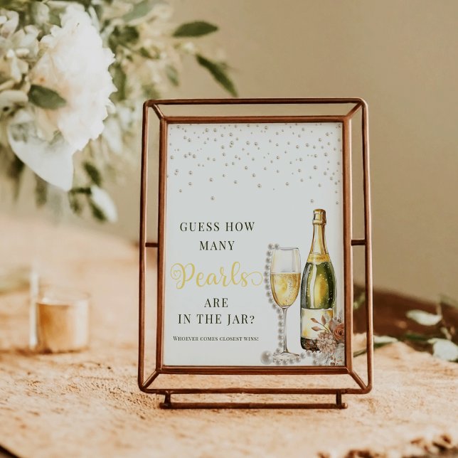 Poster Pearls Prosecco Adivinha Quantos Jogos de Chá de p (Pearls and Prosecco Guess How Many Pearls Game Poster | Bridal Shower Guessing Game)