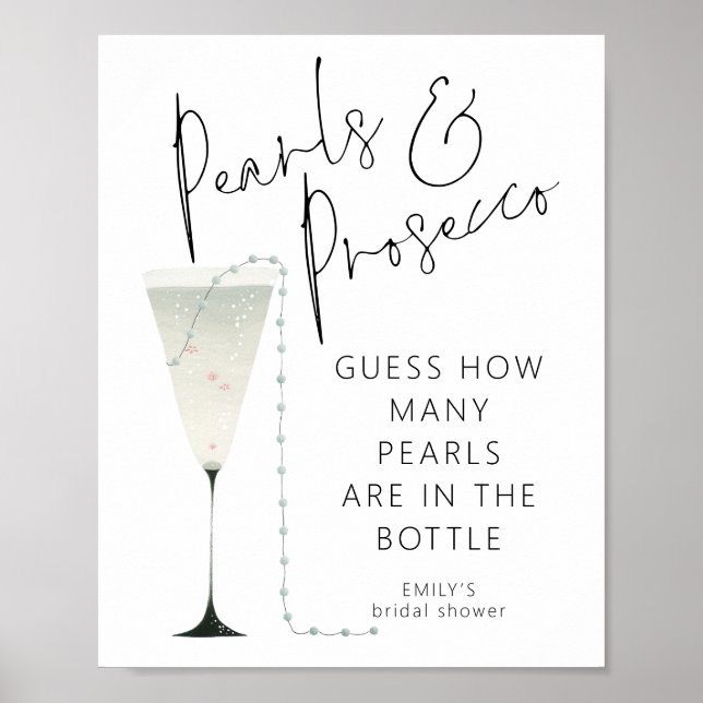 Poster Pearls Prosecco Adivinha Quantos Jogos de Chá de p (Frente)