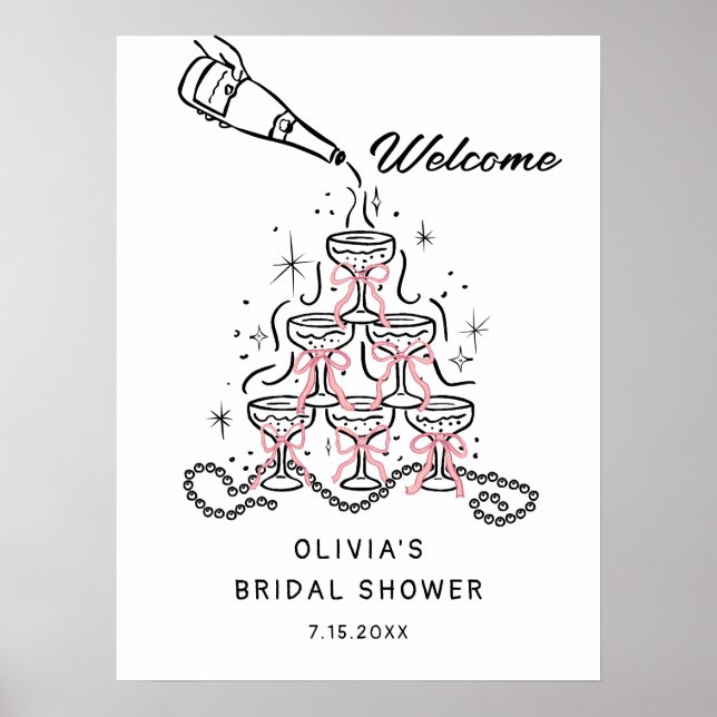 Poster Pearls & Prosecco Chá de panela - Sinal de Boas-vi (Frente)