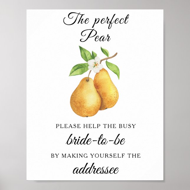 Poster Pears bridal shower Help the busy bride Address (Frente)