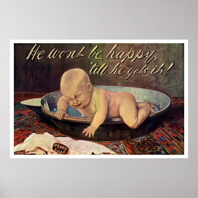 Poster Pears Soap Advertisement Circa 1911 - Baby Bath (Frente)