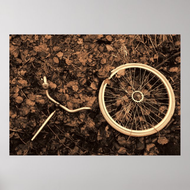 Poster Peças de bicicleta com folhas de outono (Frente)