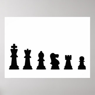 Poster Peças pretas de xadrez em branco