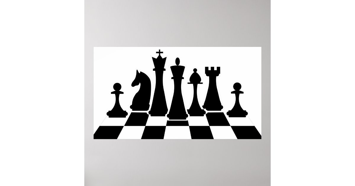 Poster Peças pretas de xadrez num tabuleiro de xadrez