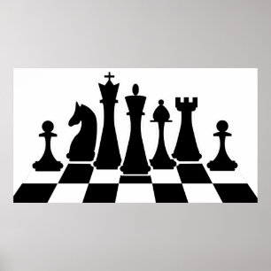 Poster Pedaços pretos de xadrez num tabuleiro de xadrez