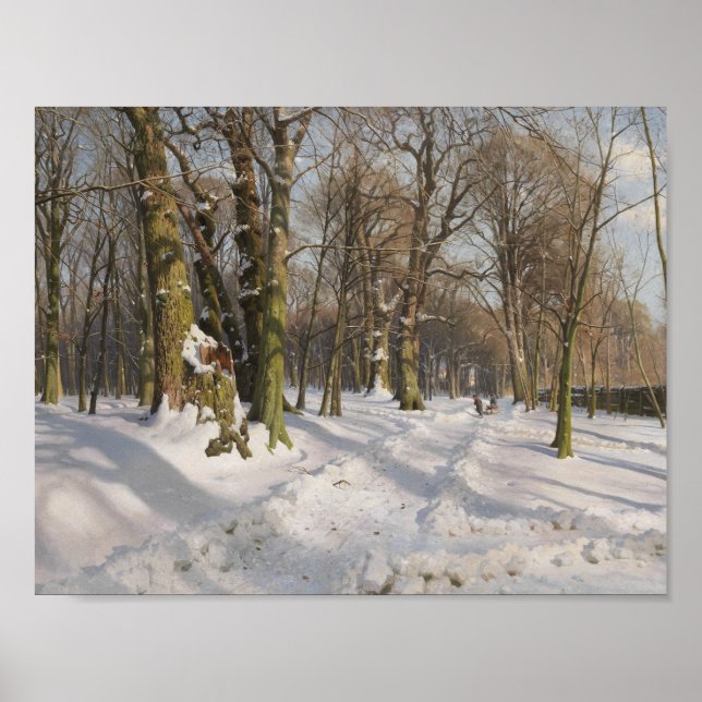 Poster Peder Monsted - Estrada florestal de neve à luz do (Frente)