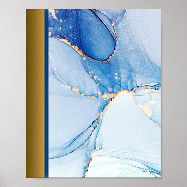 Poster Pedra Azul Marble / Arte Azul Marinho Dourada (Frente)