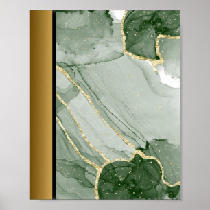 Poster Pedra branca verde/Arte de borda Dourada
