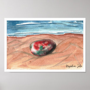 Poster Pedra de Aquarela em Praia do Mar Báltico