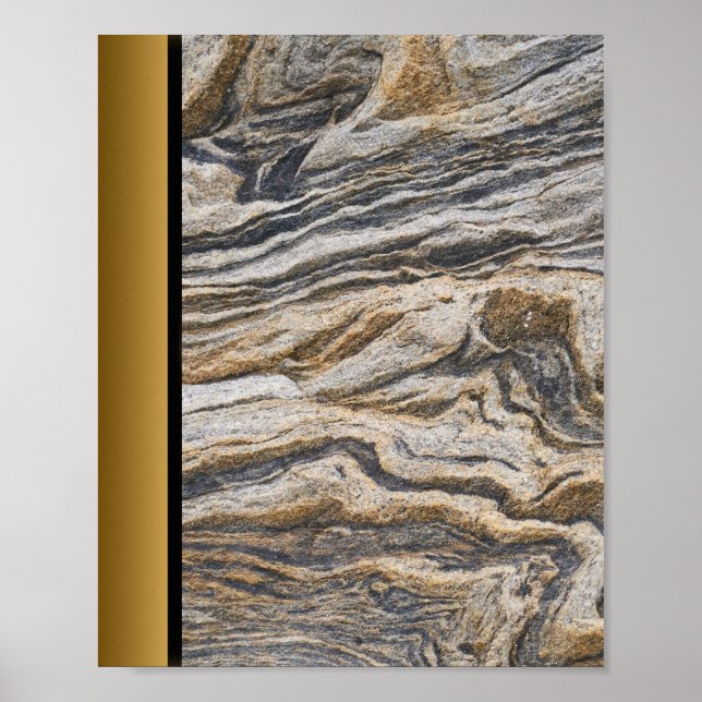 Poster Pedra Marble Castanha/Arte Dourada Negra (Frente)
