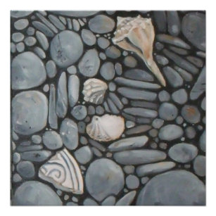 Pôster Pedras de Praia Conchas Pebbles Rochas Pintura