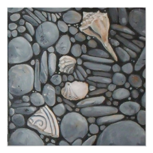Pôster Pedras de Praia Conchas Pebbles Rochas Pintura (Frente)