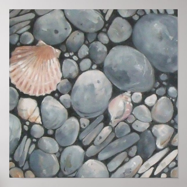 Poster Pedras de Praia Conchas Pebbles Rochas Pintura (Frente)
