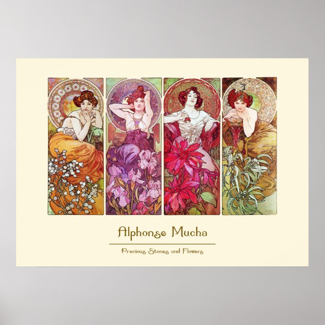 Poster Pedras e Flores preciosos, Alphonse Mucha (Frente)