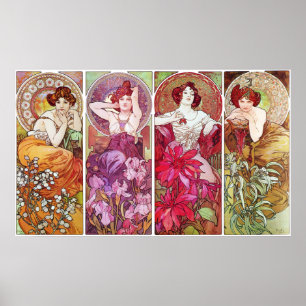 Pôster Pedras preciosas e flores, Alphonse Mucha