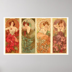 Pôster Pedras preciosas e flores, Alphonse Mucha 1900