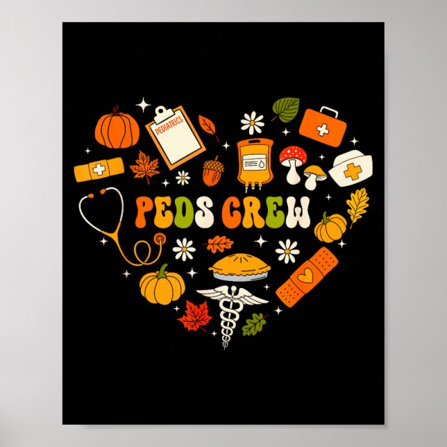 Poster Peds Crew Nurse Fall Heart Pediatric Pumpkin Thank (Frente)