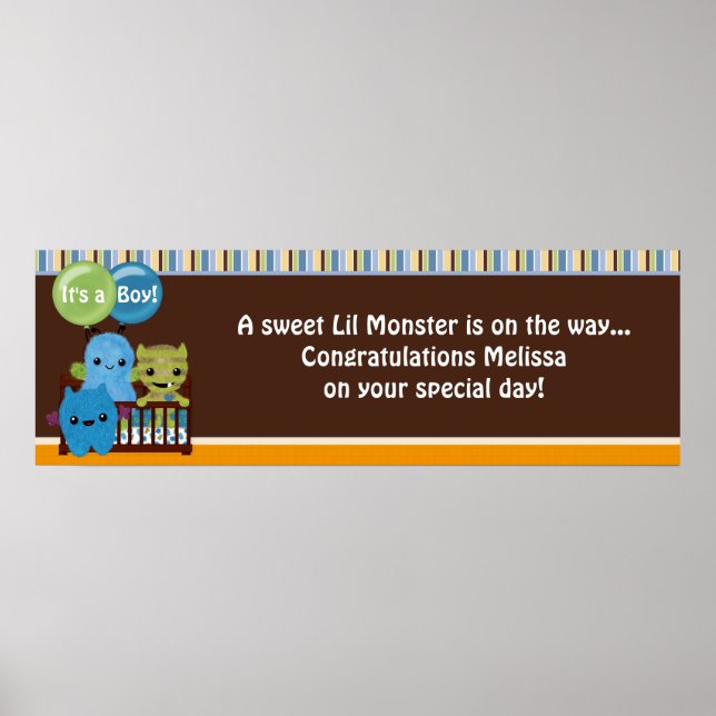 Pôster Peek a Boo MONSTERS - Banner de Chá de fraldas PAB (Frente)