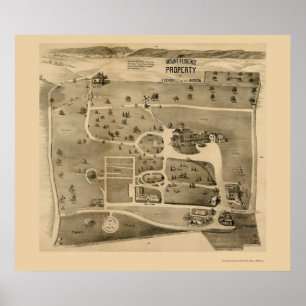 Pôster Peekskill no Hudson, mapa panorâmico de NY - 1890