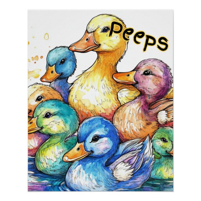 Pôster Peeps-Ducks Poster de Aquarela para crianças (Frente)