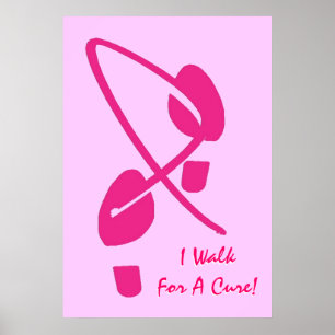 Pôster Pegadas cor-de-rosa da fita eu ando para uma cura
