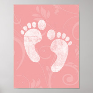 Pôster Pegadas de Bebê Rosa/Branco