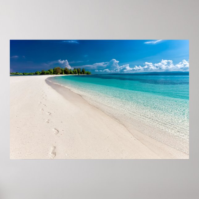 Poster Pegadas de Ilha Tropical na Areia (Frente)