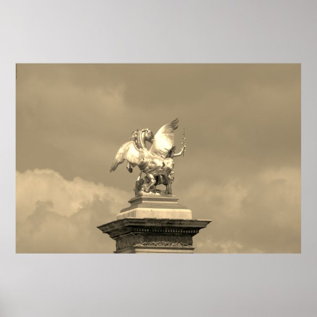 Poster Pegasus - estátua de bronze Paris - Emmanuel Frémi (Frente)