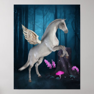 Poster Pegasus Magical Forest Fantasy Horse Art