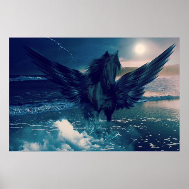 Poster Pegasus Negro Emergindo Do Mar (Frente)