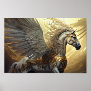 Poster Pegasus, o cavalo alado em Goldes e Cinzentos