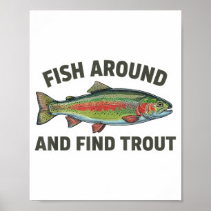Poster Peixe Ao Redor E Encontre Truta Engraçado Pescaria