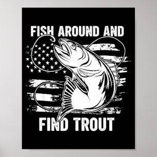 Poster Peixe Ao Redor E Encontre Truta Engraçado Pescaria