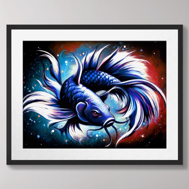Poster Peixe Azul Chinês Desenho De Pastel (Criador carregado)