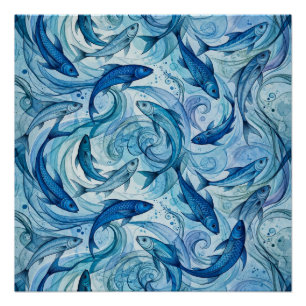 Pôster Peixe Azul Místico Fluindo Harmonia