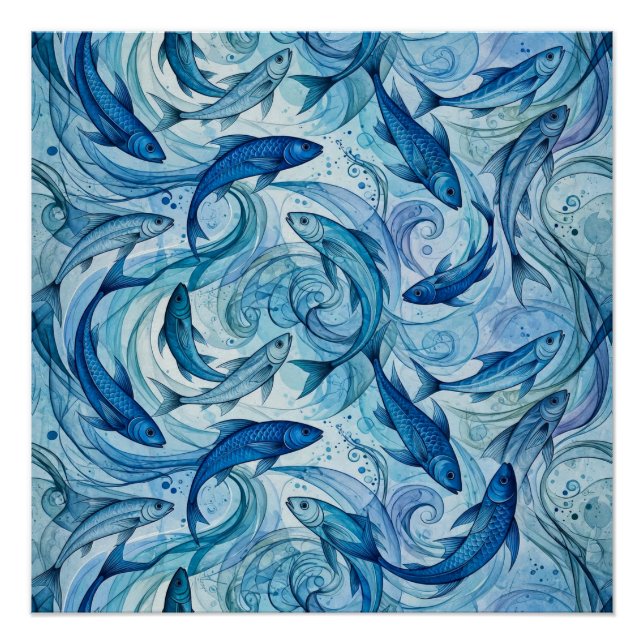 Pôster Peixe Azul Místico Fluindo Harmonia (Frente)