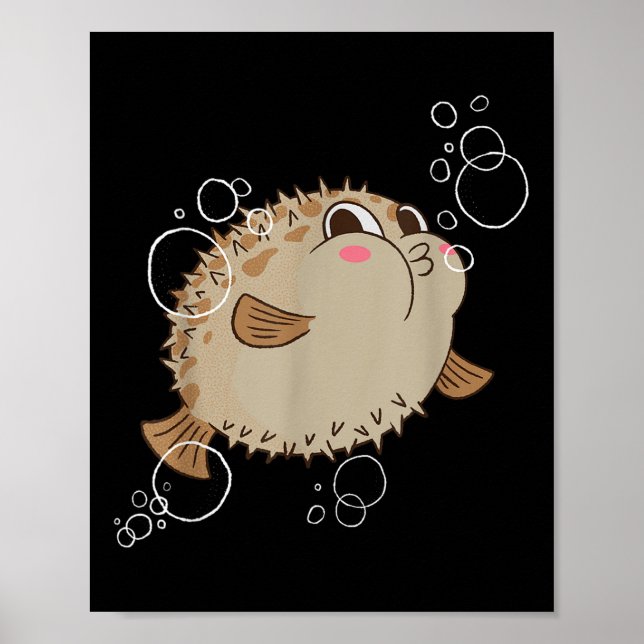 Poster Peixe Baiacu Peixe Balão Bolhas  (Frente)