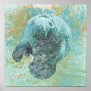 Pôster Peixe-boi em trabalhos de arte litorais da água