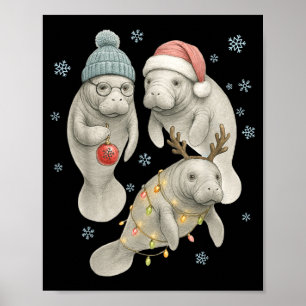 Poster Peixe-boi Natal Peixe-boi Papai Noel Rena Luzes Wo