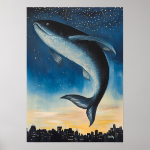 Poster Peixe da Paisagem de Sonho Surreal Flutuando Sobre