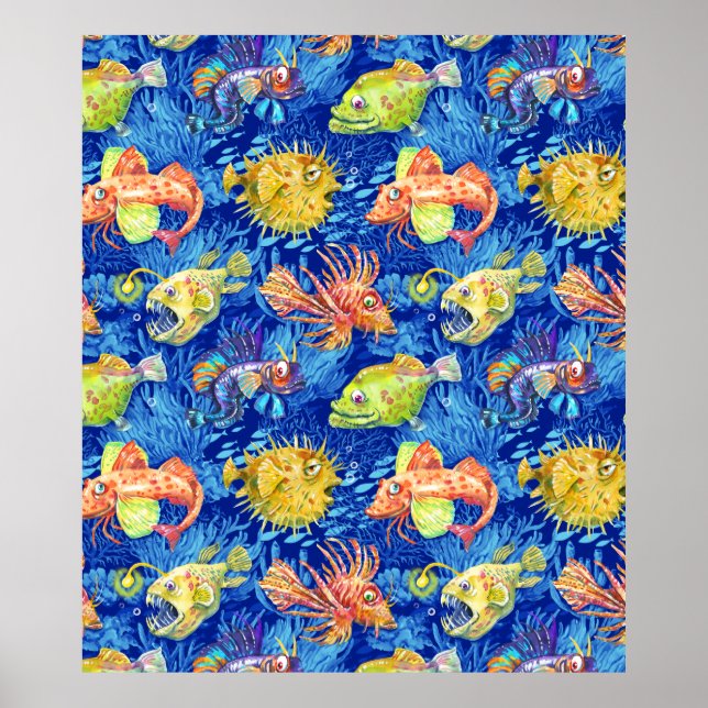 Poster Peixe de cor da água engraçado (Frente)